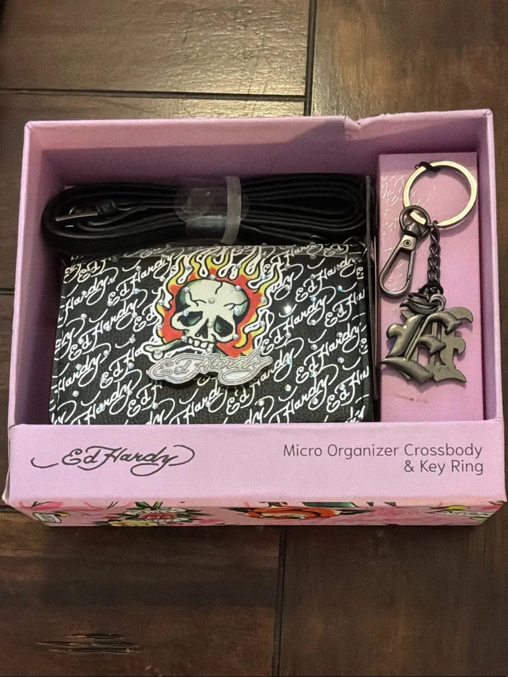 Ed Hardy Y2K MICRO wallet organizer crossbody & key Ring NIB